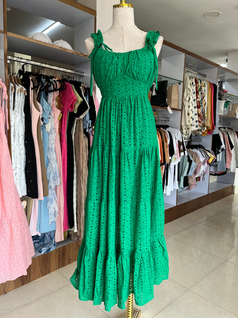 Summer Hollow Out Embroidery Tiered Long Dresses